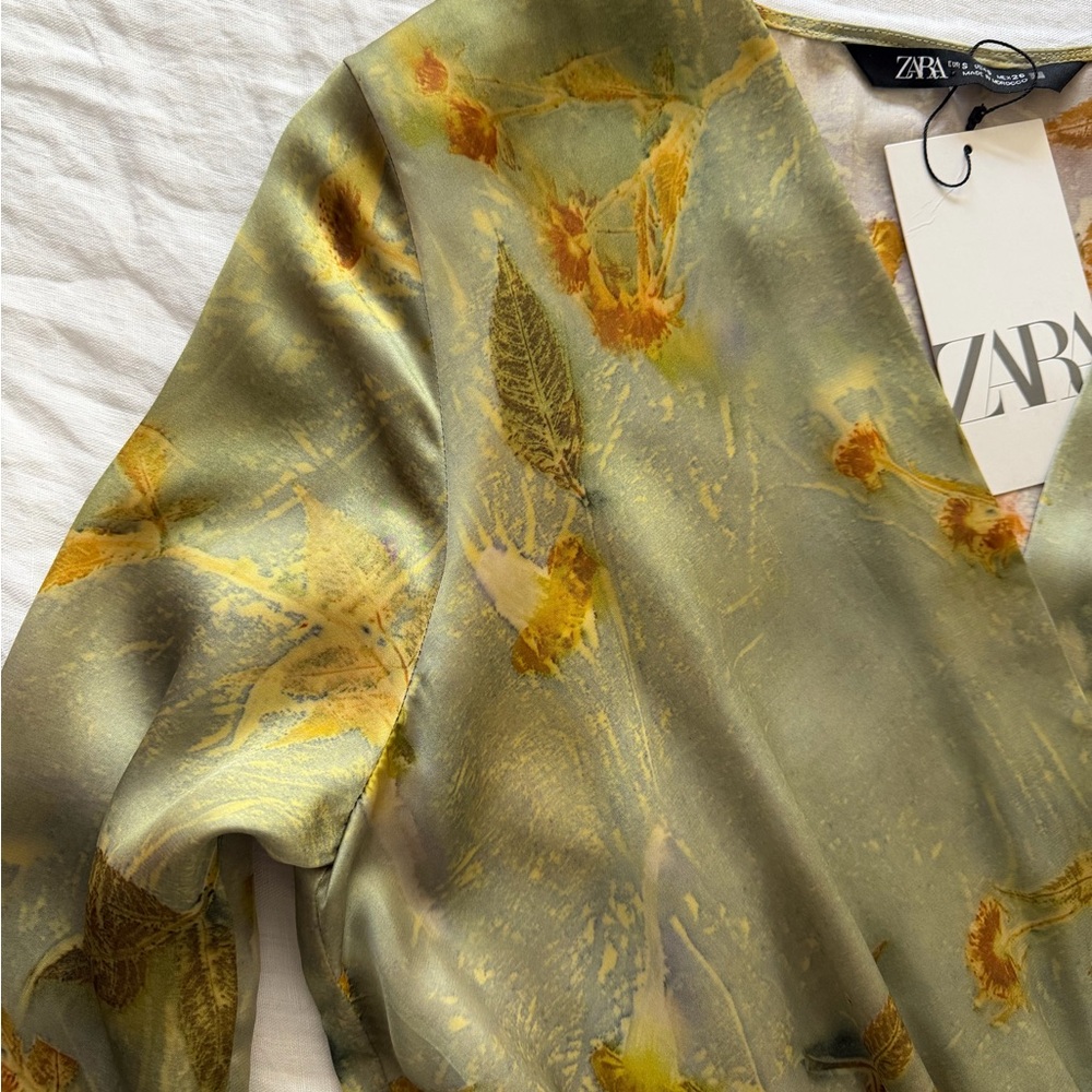 Zara Kimono Style Wrap Dress Long Sleeve Floral Satin S Small - Picture 3 of 11